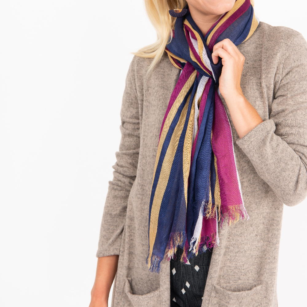 Everyday Scarf Bold Stripe - Wine/Navy